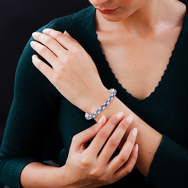 D'Joy Tanzanite And White Zircon 12.65 Ctw Celestial Symphony Bracelet In Rhodium Over Sterling Silver (7.25 In)