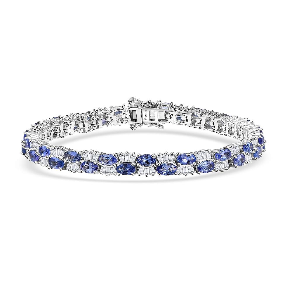 D'Joy Tanzanite and White Zircon 12.65 ctw Celestial Symphony Bracelet in Rhodium Over Sterling Silver (7.25 In)