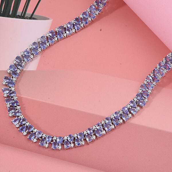 D'Joy Tanzanite And White Zircon 26.35 Ctw Necklace In Rhodium Over Sterling Silver 18 Inches