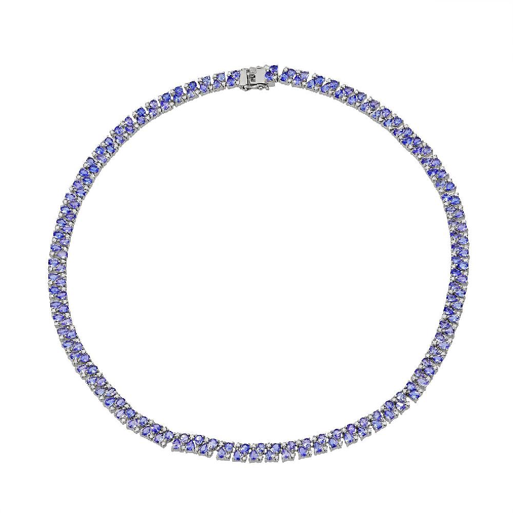 D'Joy Tanzanite and White Zircon 26.35 ctw Necklace in Rhodium Over Sterling Silver 18 Inches