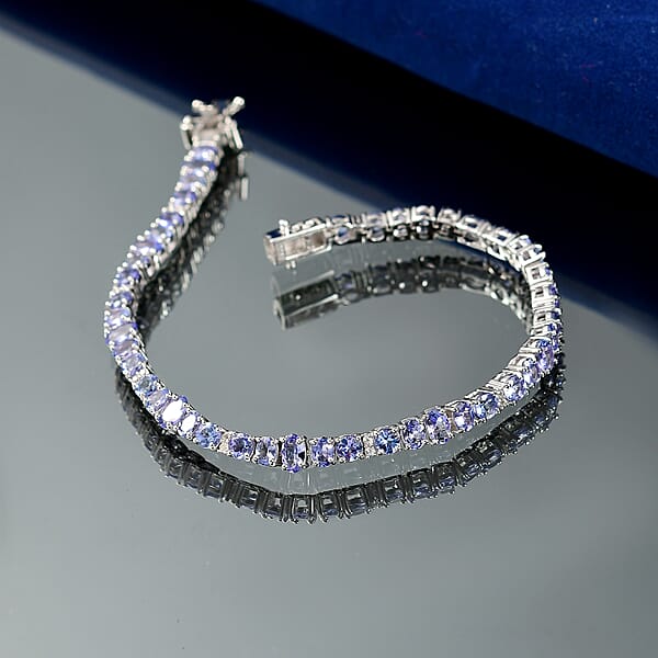D'Joy Tanzanite And White Zircon 7.50 Ctw Moon Phases Bracelet In Rhodium Over Sterling Silver (6.50 In)