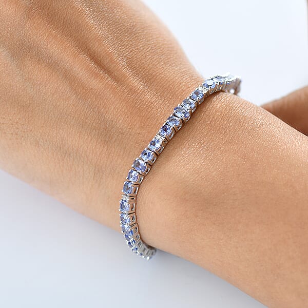 D'Joy Tanzanite And White Zircon 7.50 Ctw Moon Phases Bracelet In Rhodium Over Sterling Silver (6.50 In)