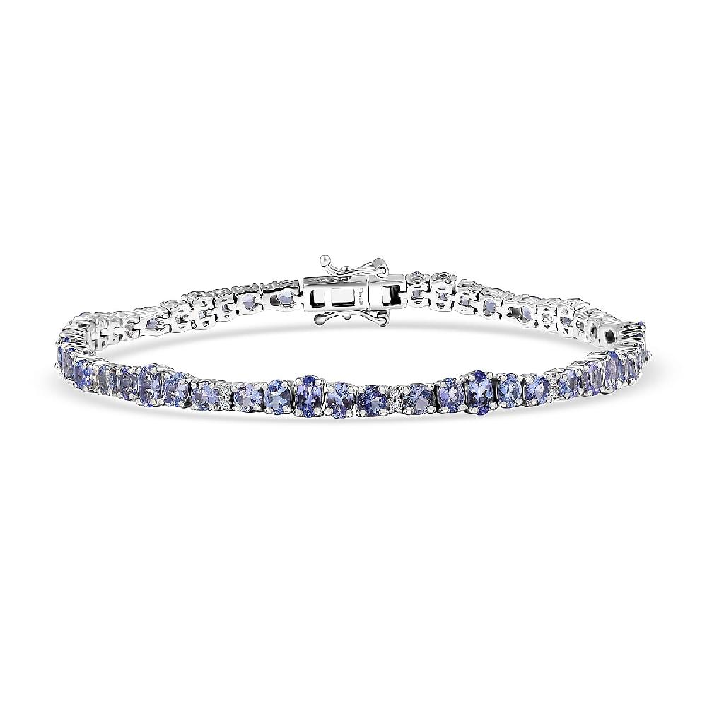 D'Joy Tanzanite and White Zircon 7.50 ctw Moon Phases Bracelet in Rhodium Over Sterling Silver (6.50 In)
