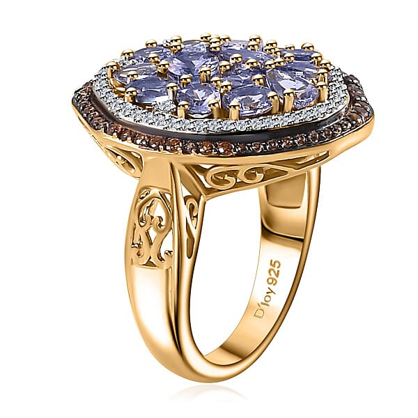 D'Joy Tanzanite Brown And White Zircon Sea Pebble Ring In 18K Vermeil Yellow Gold Over Sterling Silver 3.20 Ctw