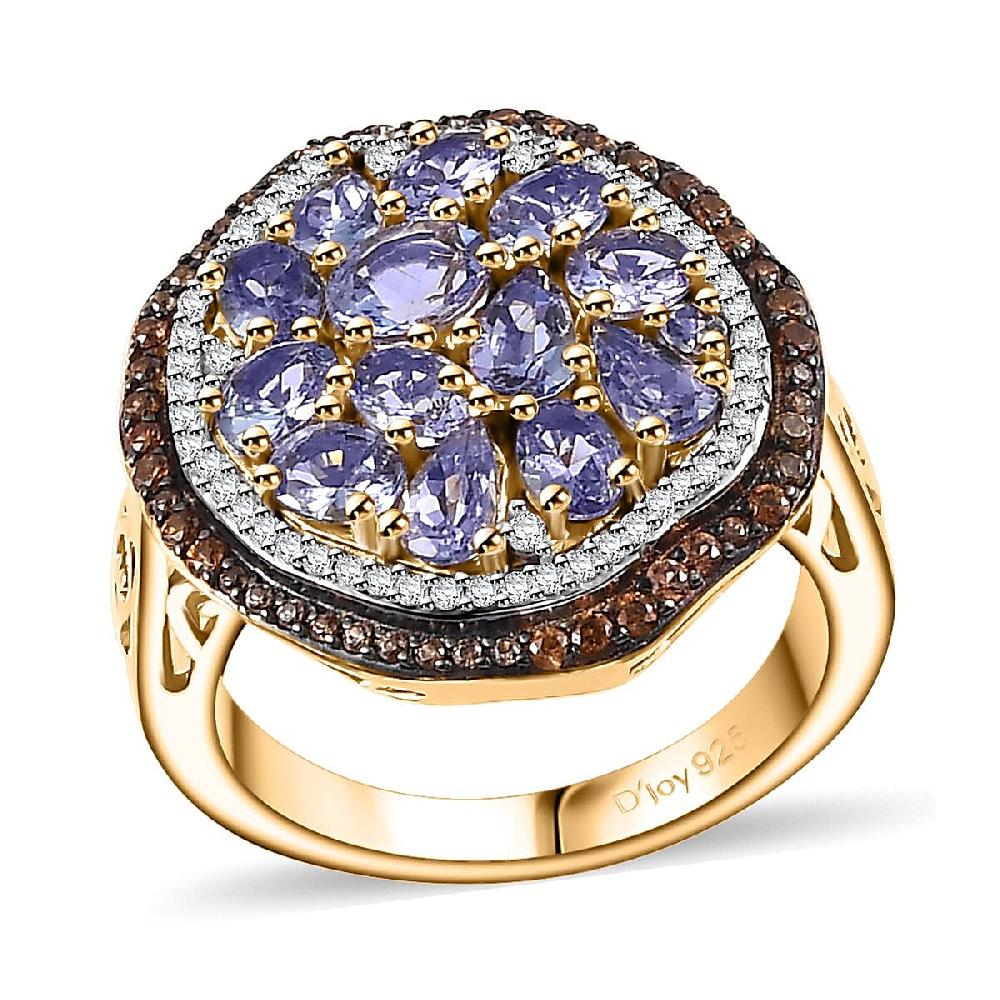 D'Joy Tanzanite Brown and White Zircon Sea Pebble Ring in 18K Vermeil Yellow Gold Over Sterling Silver 3.20 ctw