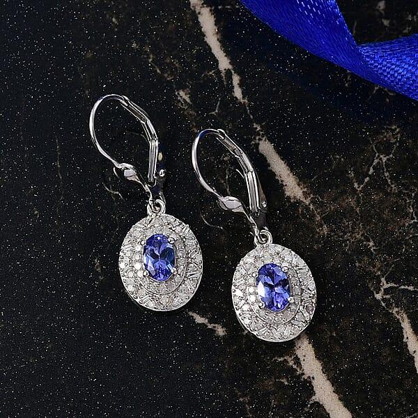 D'Joy Tanzanite Diamond Snowflake Earrings In Rhodium Over Sterling Silver 1.50 Ctw