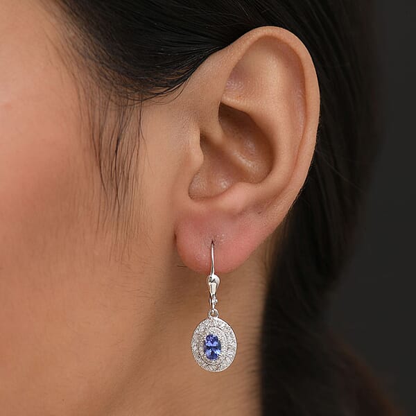 D'Joy Tanzanite Diamond Snowflake Earrings In Rhodium Over Sterling Silver 1.50 Ctw