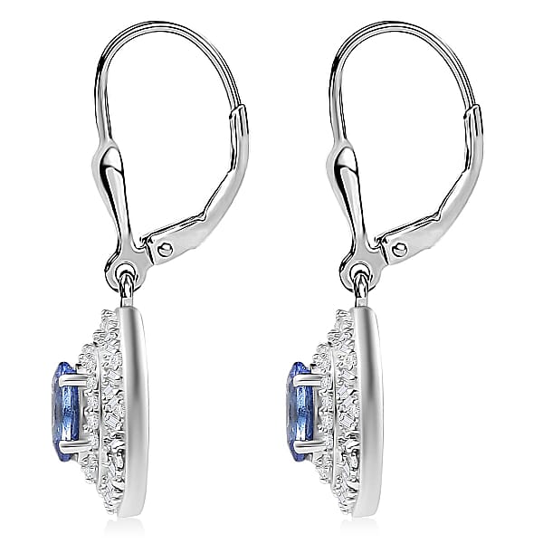 D'Joy Tanzanite Diamond Snowflake Earrings In Rhodium Over Sterling Silver 1.50 Ctw