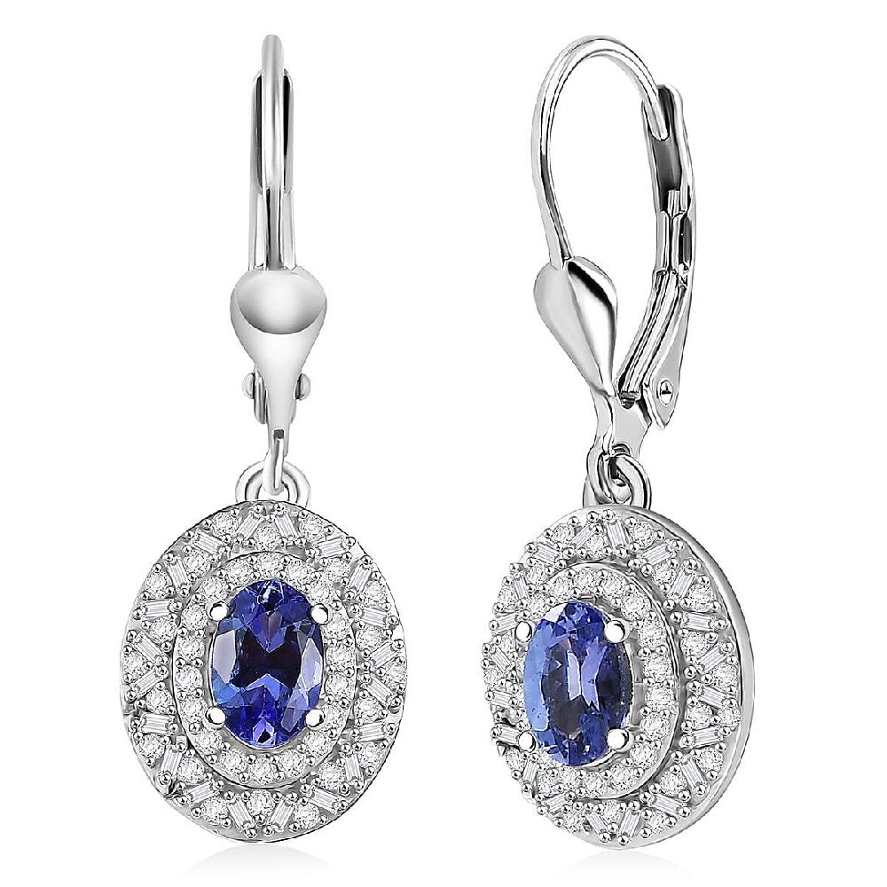 D'Joy Tanzanite Diamond Snowflake Earrings in Rhodium Over Sterling Silver 1.50 ctw