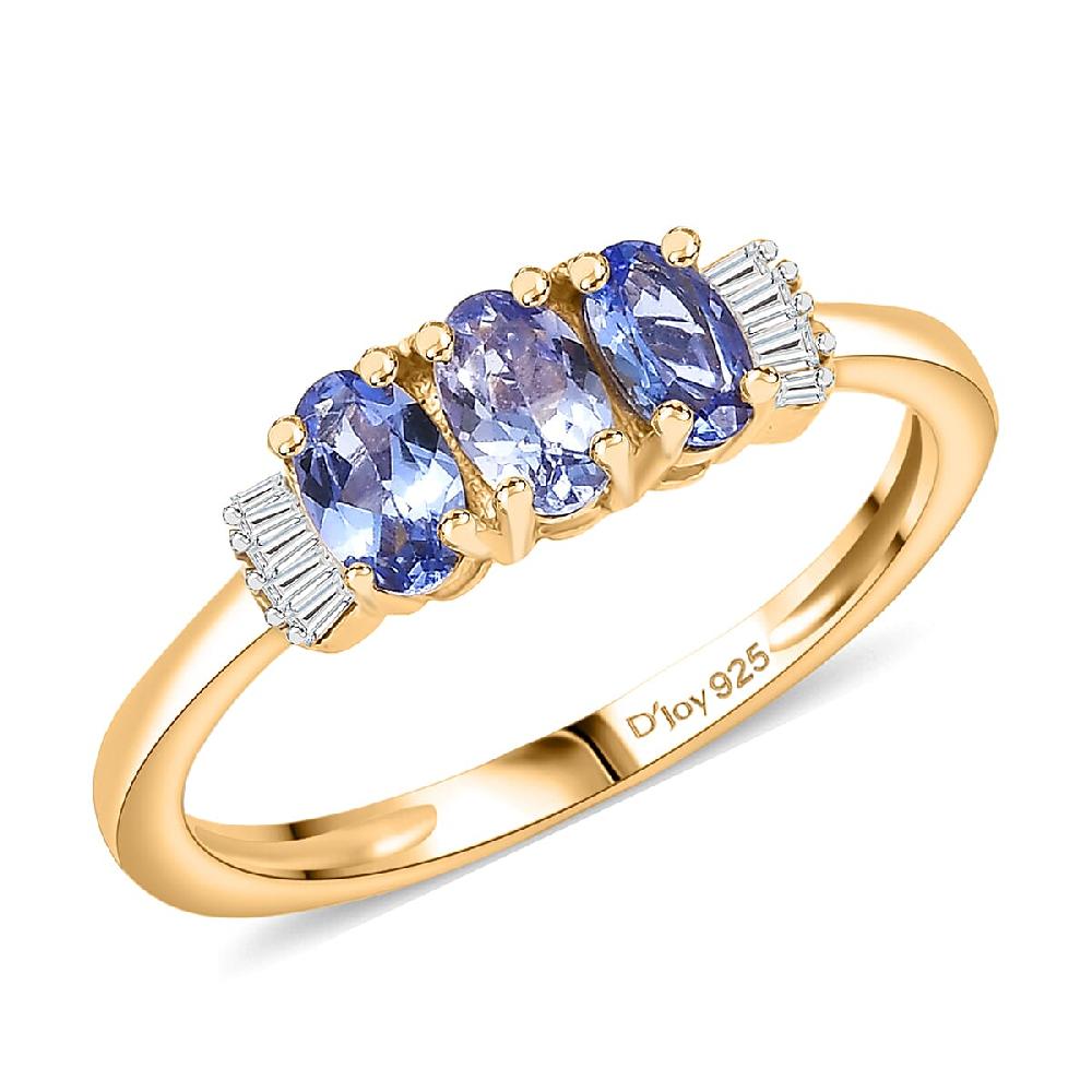 D'Joy Tanzanite Diamond Trinity Ring in 18K Vermeil YG Over Sterling Silver 0.75 ctw