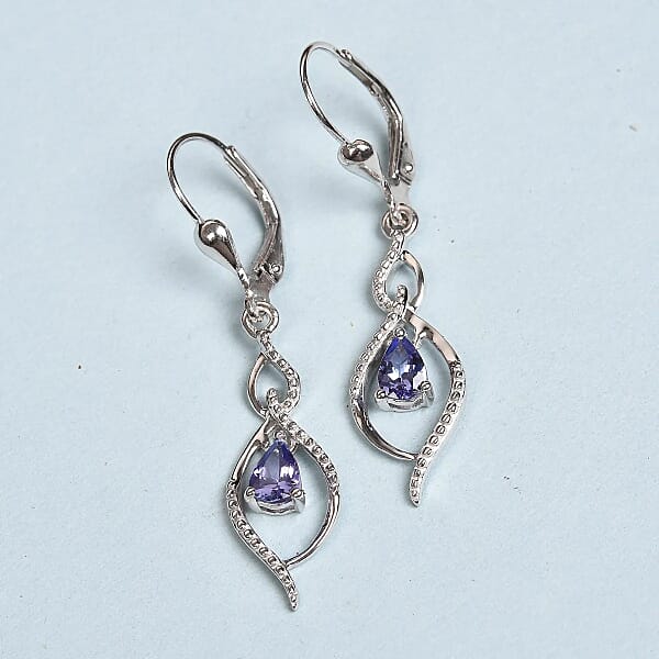 D'Joy Tanzanite Drop Dangle Earrings In Platinum Plated Sterling Silver Tanzanite Earrings For Women Wedding Gifts For Women 0.65 Ctw