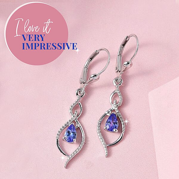 D'Joy Tanzanite Drop Dangle Earrings In Platinum Plated Sterling Silver Tanzanite Earrings For Women Wedding Gifts For Women 0.65 Ctw