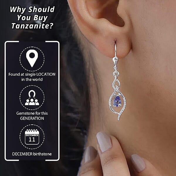 D'Joy Tanzanite Drop Dangle Earrings In Platinum Plated Sterling Silver Tanzanite Earrings For Women Wedding Gifts For Women 0.65 Ctw
