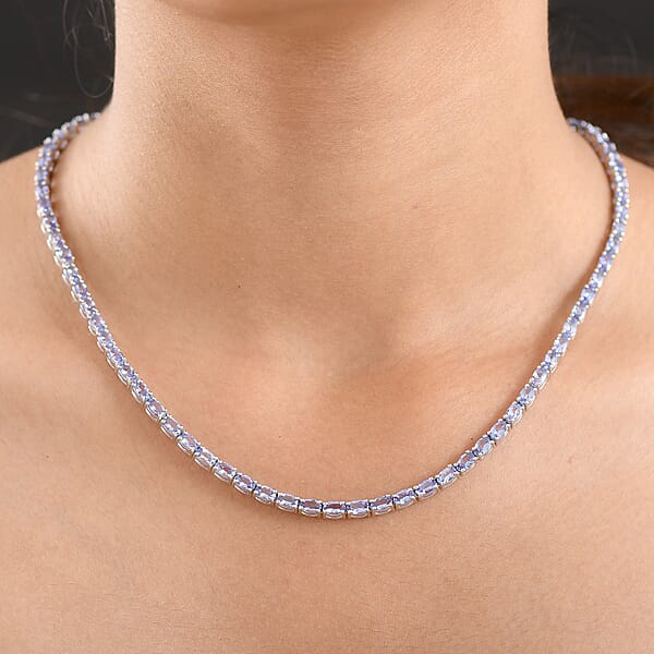 D'Joy Tanzanite Floral Vine Necklace In Rhodium Over Sterling Silver 18.85 Ctw (18 Inches)