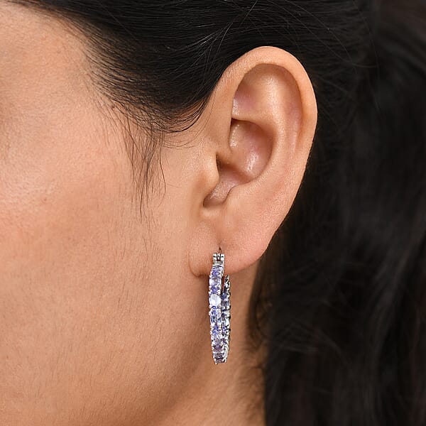 D'Joy Tanzanite Hoop Earrings In Rhodium Over Sterling Silver 5.70 Ctw