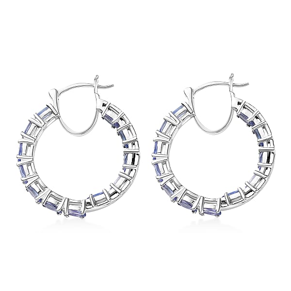 D'Joy Tanzanite Hoop Earrings In Rhodium Over Sterling Silver 5.70 Ctw