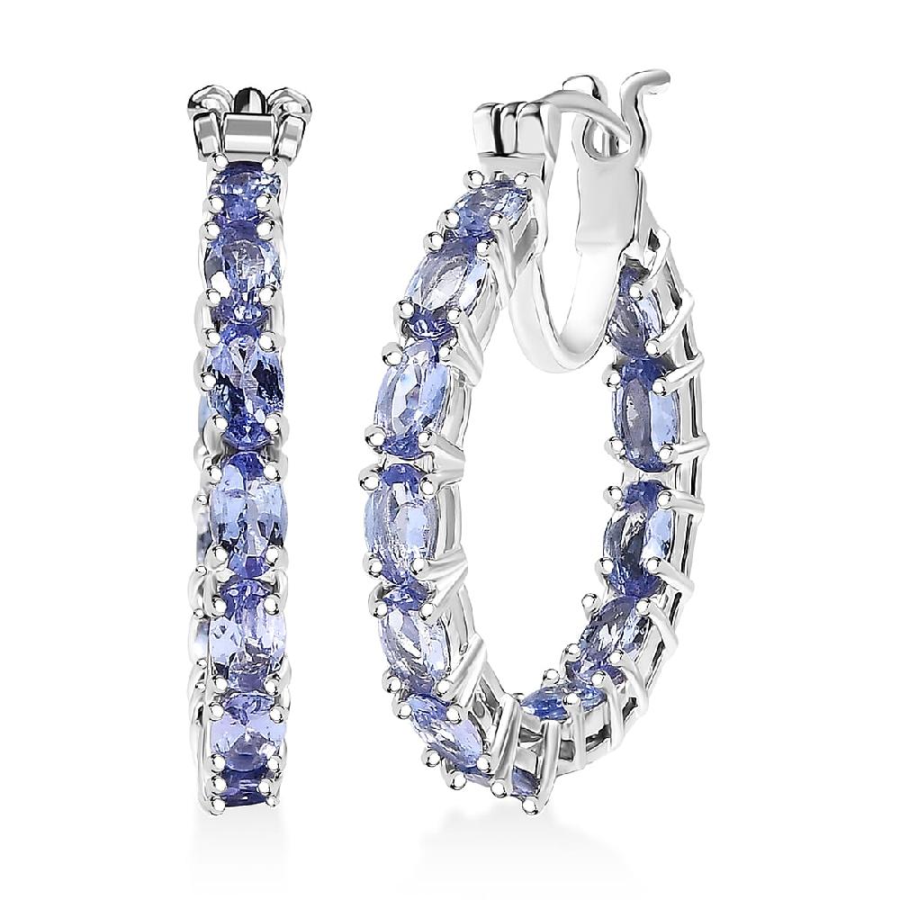 D'Joy Tanzanite Hoop Earrings in Rhodium Over Sterling Silver 5.70 ctw