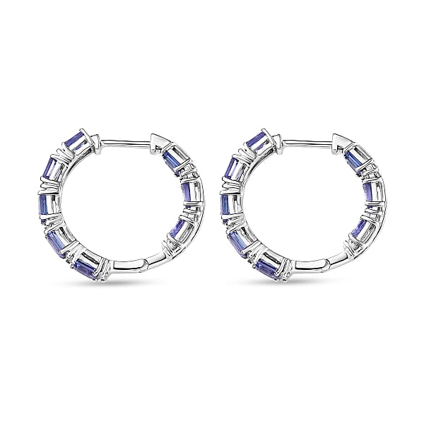 D'Joy Tanzanite Moissanite 4.35 Ctw Floral Vine Hoop Earrings In Rhodium Over Sterling Silver