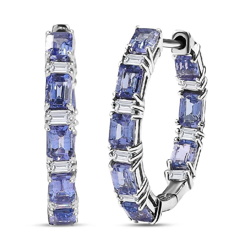D'Joy Tanzanite Moissanite 4.35 ctw Floral Vine Hoop Earrings in Rhodium Over Sterling Silver
