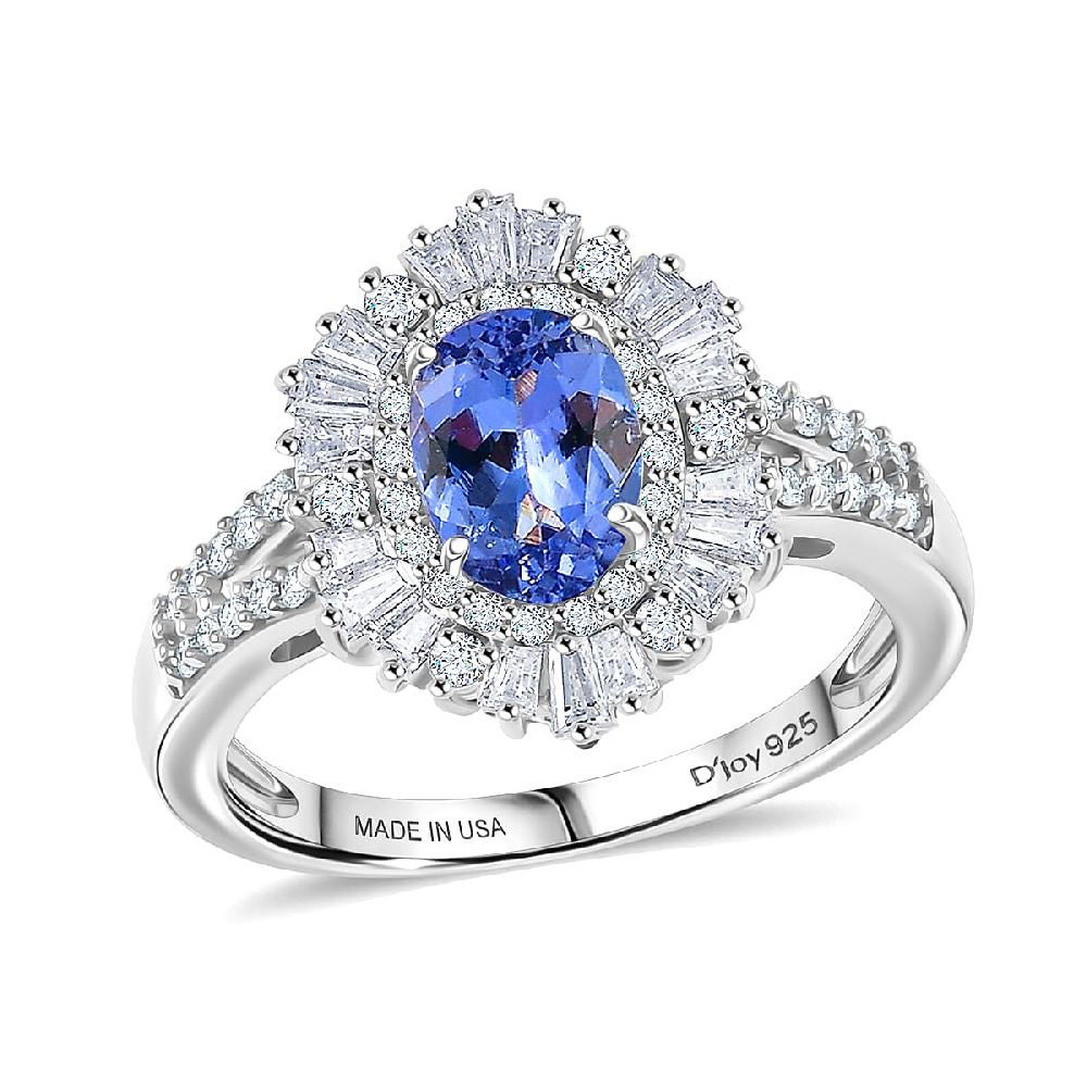 D'Joy Tanzanite Moissanite Ring in Rhodium Over Sterling Silver 2.15 ctw