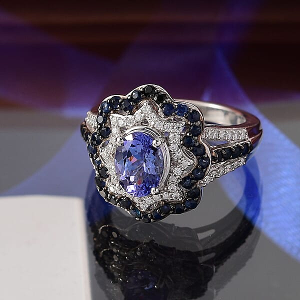 D'Joy Tanzanite Multi Gemstone Ring In Rhodium Over Sterling Silver 2.80 Ctw