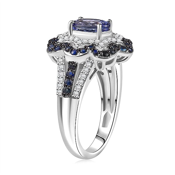 D'Joy Tanzanite Multi Gemstone Ring In Rhodium Over Sterling Silver 2.80 Ctw
