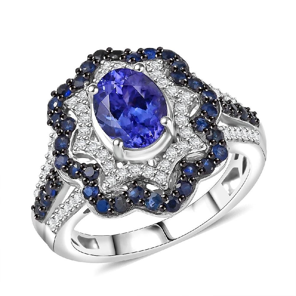 D'Joy Tanzanite Multi Gemstone Ring in Rhodium Over Sterling Silver 2.80 ctw