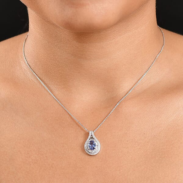 D'Joy Tanzanite Natural Champagne And White Diamond 1.65 Ctw Celestial Pendant Necklace In Rhodium Over Sterling Silver 20 Inches