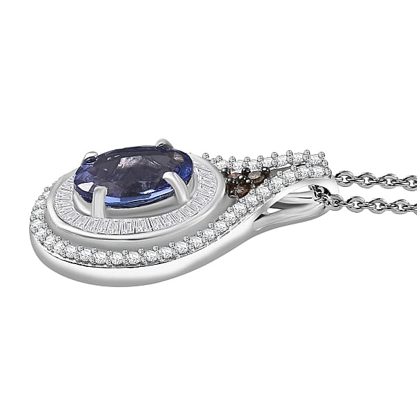 D'Joy Tanzanite Natural Champagne And White Diamond 1.65 Ctw Celestial Pendant Necklace In Rhodium Over Sterling Silver 20 Inches