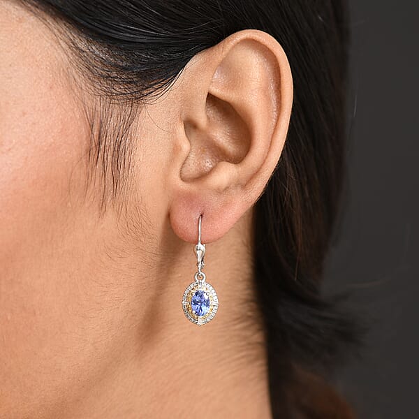 D'Joy Tanzanite Natural Yellow And White Diamond 1.90 Ctw Art Deco Earrings In Rhodium Over Sterling Silver