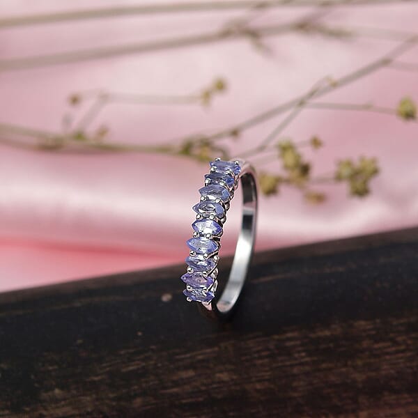 D'Joy Tanzanite Ring In Rhodium Over Sterling Silver 0.85 Ctw