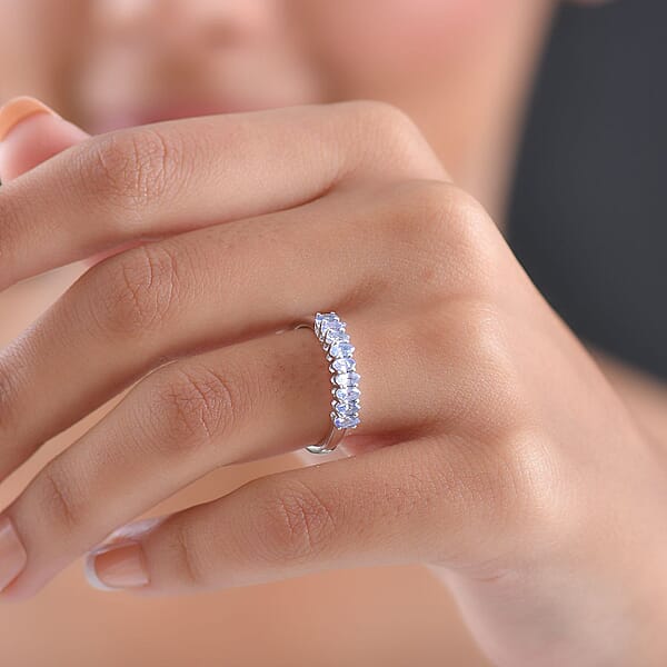 D'Joy Tanzanite Ring In Rhodium Over Sterling Silver 0.85 Ctw