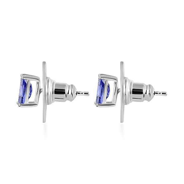 D'Joy Tanzanite Solitaire Stud Earrings In Platinum Over Sterling Silver 1.10 Ctw (Del. In 10-12 Days)