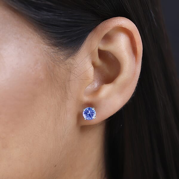 D'Joy Tanzanite Solitaire Stud Earrings In Platinum Over Sterling Silver 2.90 Ctw (Del. In 10-12 Days)