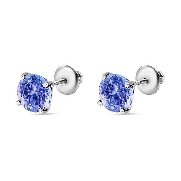 D'Joy Tanzanite Solitaire Stud Earrings In Platinum Over Sterling Silver 2.90 Ctw (Del. In 10-12 Days)