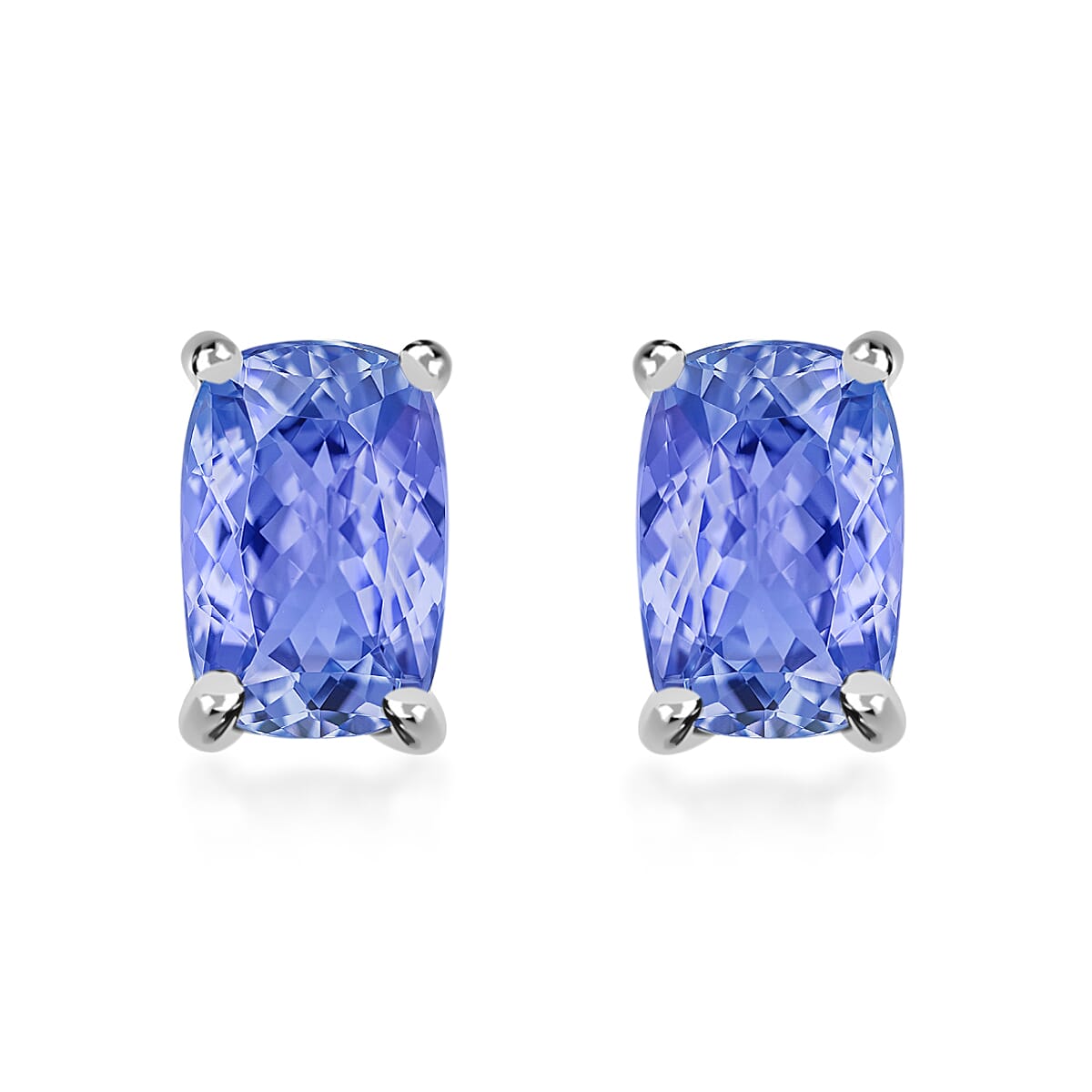 D'Joy Tanzanite Solitaire Stud Earrings in Platinum Over Sterling Silver 1.10 ctw (Del. in 10-12 Days)