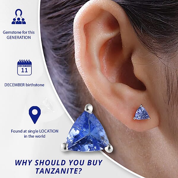 D'Joy Tanzanite Stud Earrings In Platinum Plated Sterling Silver Solitaire Studs For Women Wedding Jewelry Gifts Silver Earrings 0.65 Ctw