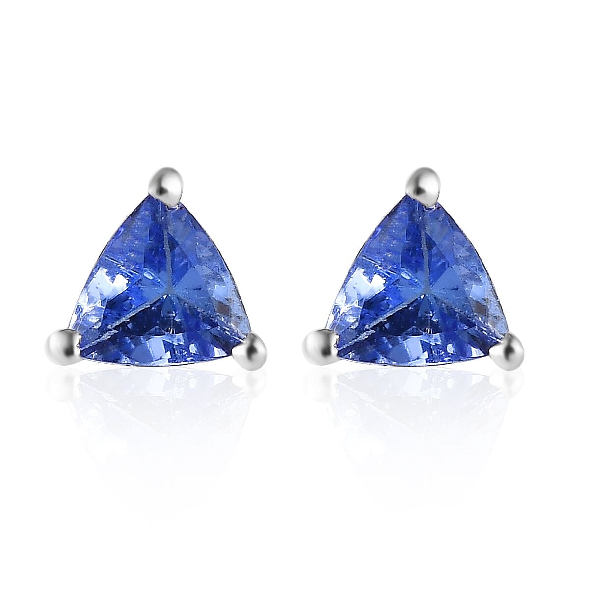 D'Joy Tanzanite Stud Earrings in Platinum Plated Sterling Silver Solitaire Studs For Women Wedding Jewelry Gifts Silver Earrings 0.65 ctw