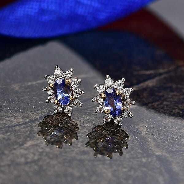 D'Joy Tanzanite White Zircon Ballerina Earrings In 18K Vermeil YG Over Sterling Silver 0.65 Ctw