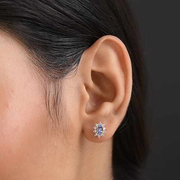 D'Joy Tanzanite White Zircon Ballerina Earrings In 18K Vermeil YG Over Sterling Silver 0.65 Ctw