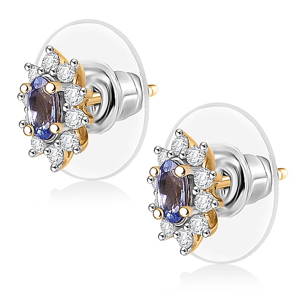 D'Joy Tanzanite White Zircon Ballerina Earrings In 18K Vermeil YG Over Sterling Silver 0.65 Ctw