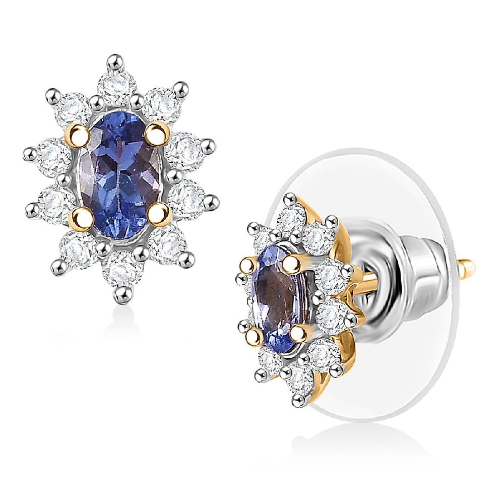 D'Joy Tanzanite White Zircon Ballerina Earrings in 18K Vermeil YG Over Sterling Silver 0.65 ctw