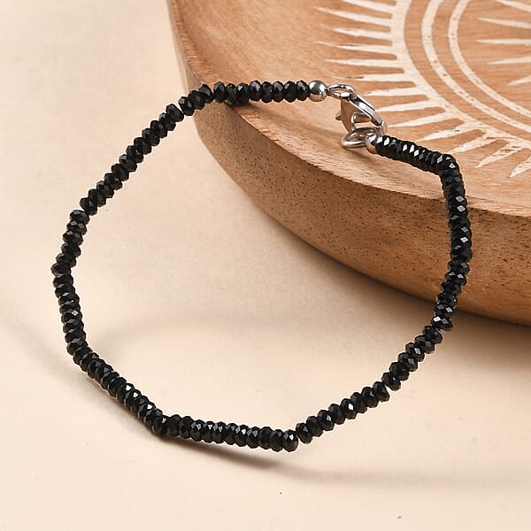 D'Joy Thai Black Spinel 15.00 Ctw Beaded Bracelet In Rhodium Over Sterling Silver (7.25 In) (Del. In 10-12 Days)