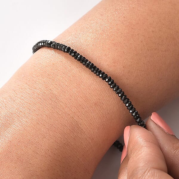 D'Joy Thai Black Spinel 15.00 Ctw Beaded Bracelet In Rhodium Over Sterling Silver (7.25 In) (Del. In 10-12 Days)