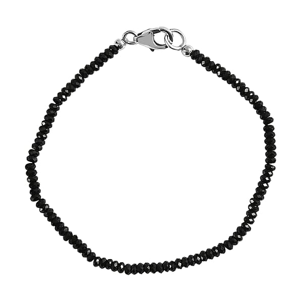 D'Joy Thai Black Spinel 15.00 Ctw Beaded Bracelet In Rhodium Over Sterling Silver (7.25 In) (Del. In 10-12 Days)