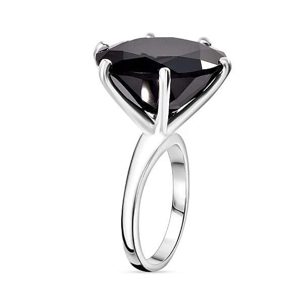 D'Joy Thai Black Spinel 25.70 Ctw Solitaire Ring In Rhodium Over Sterling Silver