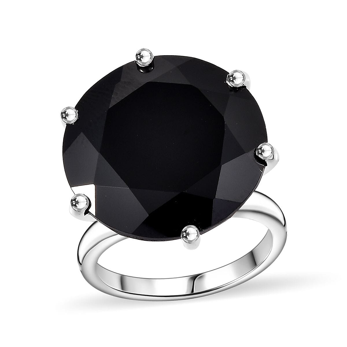 D'Joy Thai Black Spinel 25.70 ctw Solitaire Ring in Rhodium Over Sterling Silver