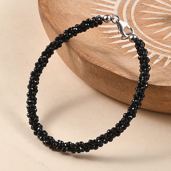 D'Joy Thai Black Spinel 27.00 Ctw Twisted Three Row Beaded Bracelet In Rhodium Over Sterling Silver (7.25 In) (Del. In 10-12 Days)