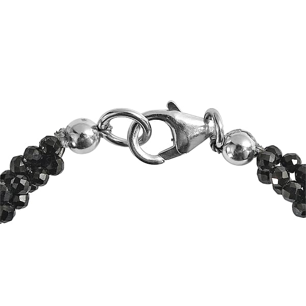 D'Joy Thai Black Spinel 27.00 Ctw Twisted Three Row Beaded Bracelet In Rhodium Over Sterling Silver (7.25 In) (Del. In 10-12 Days)