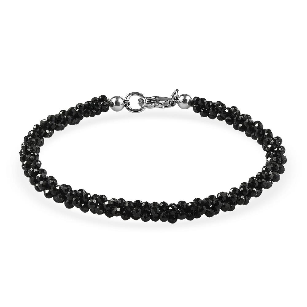 D'Joy Thai Black Spinel 27.00 ctw Twisted Three Row Beaded Bracelet in Rhodium Over Sterling Silver (7.25 In) (Del. in 10-12 Days)